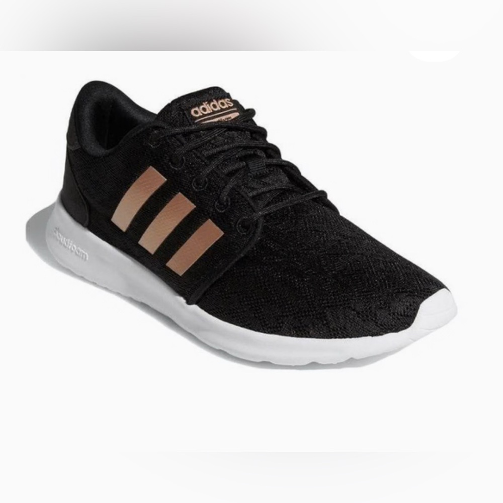 Adidas Women's Black Sneakers with Rose Gold Stripes